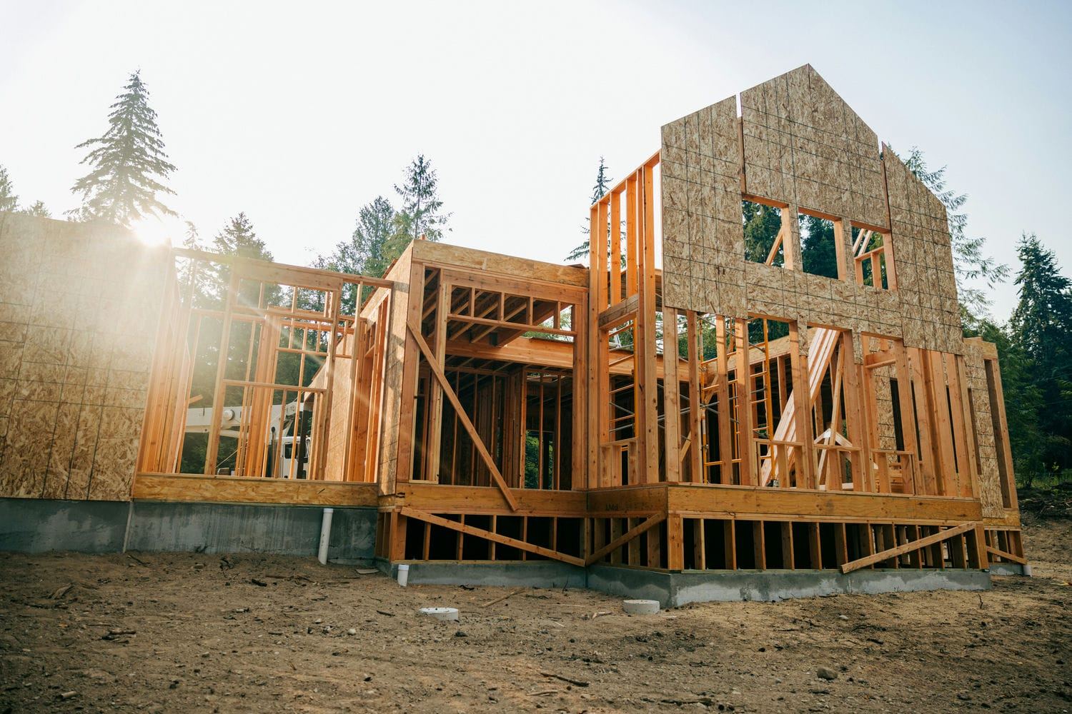 Wooden framing of a new home under construction